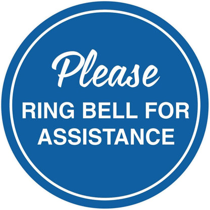 Signs ByLITA Circle Please Ring Bell For Assistance Wall or Door Sign | Easy Installation | Front Desk Reception Sign (Blue) - Medium (5 Pack)