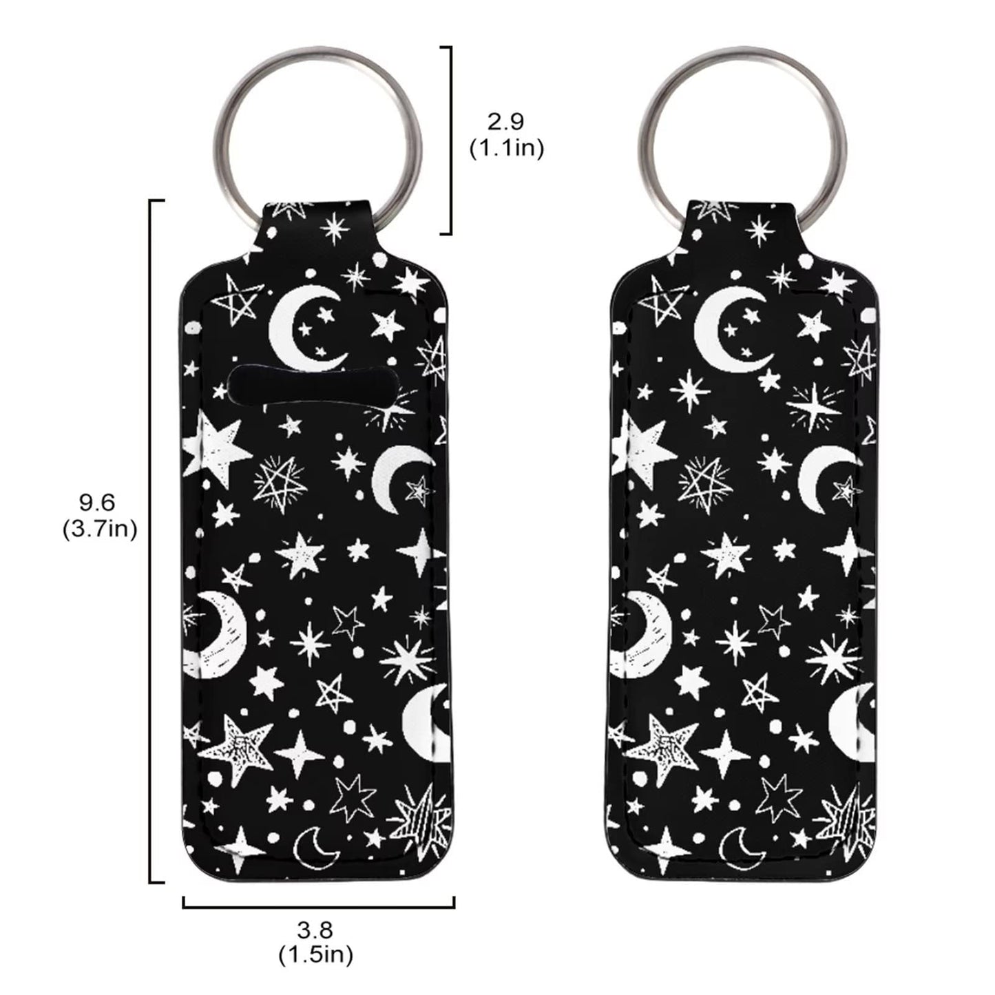 Suobstales Star Moon Print Travel Bottles with Keychain Holder Black Chapstick Holder Keychain Set Neoprene Portable Pouch Wristlet Lanyards for Home Traveling
