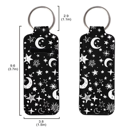 Suobstales Star Moon Print Travel Bottles with Keychain Holder Black Chapstick Holder Keychain Set Neoprene Portable Pouch Wristlet Lanyards for Home Traveling