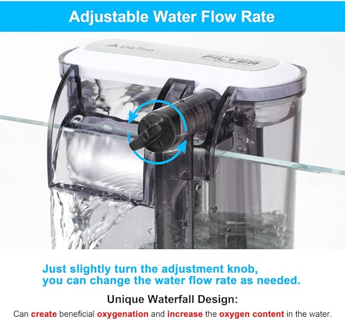 DaToo Aquarium Hang On Filter Small Fish Tank Hanging Filter Power Waterfall Filtration System for 20 to 30 Gallon Aquariums