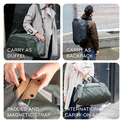 Peak Design Travel Duffel 35L, Eclipse, Weatherproof, Extra-Wide Zip, 4 External Pockets, Fits Packing & Camera Cubes, Ideal Weekend Bag, Versatile Duffel for Travel & Everyday Use