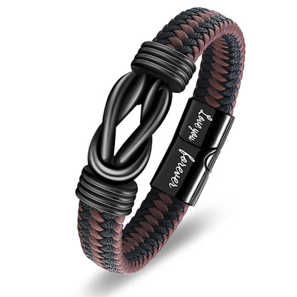 QWNHONEY Boyfriend Birthday Gift Ideas Infinity Knot Leather Christmas Anniversary Mens Brown Braided Cuff Bracelet 8.5 Inches