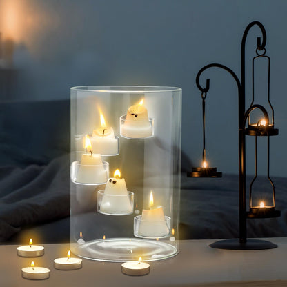 Reallnaive Halloween Glass Hurricane Candle Holder with Candles and Tea Light Clear Cylinder Pillar Candle Holder for Halloween Table Centerpiece Decorations (13 Candles,Single Style)