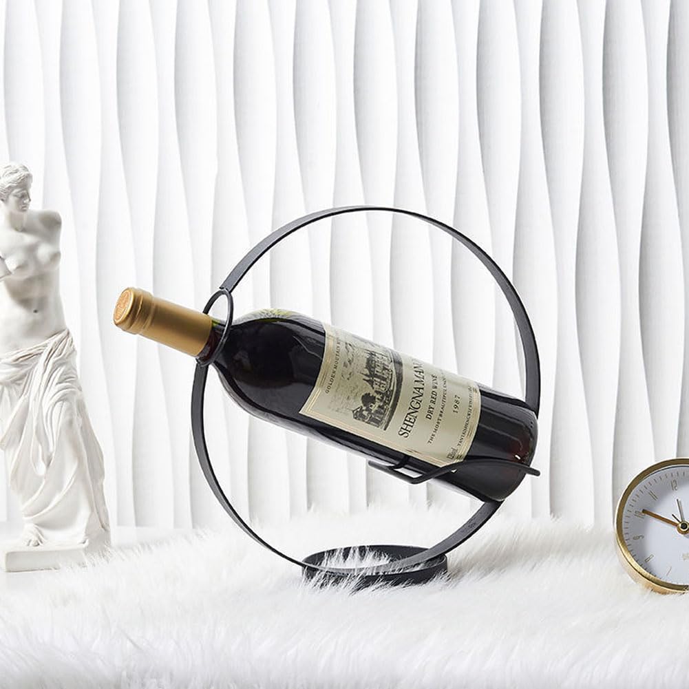 kaileyouxiangongsi Metal Single Tabletop Wine Rack – Freestanding Countertop Decorative Wine Bottle Holder, Unique Wine Gifts and Accessories for Wine Lovers (Black)