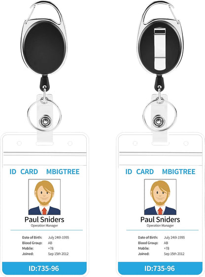 2 Pack ID Badge Holder,Badge Holder Retractable Clip with Carabiner Reel Clip and Key Ring for Men and Women