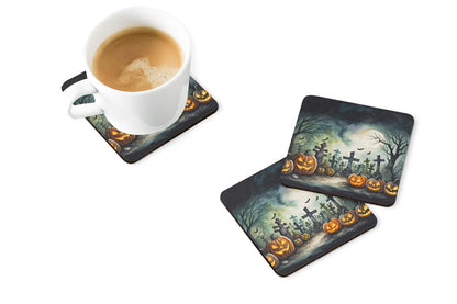 Caroline's Treasures Graveyard Spooky Halloween Foam Coaster Set of 4 Cup Coasters for Indoor and Outdoor, Coaster for Tabletop Protection, Anti Slip, Mouse pad Material