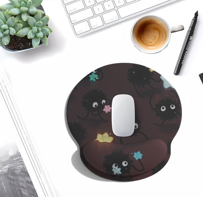 Cute Cartoon Small Black Coal Ball Mouse Pad with Wrist Support, Ergonomic Wrist Rest Table Decoration Simple Typing Pain Relief