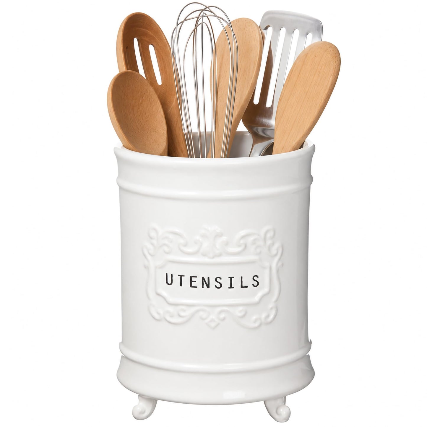 Mud Pie Circa Utensil Ceramic Holder, 6.5"x5" dia, Utensils