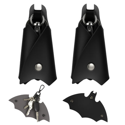 2 Pack Leather Keychain Bat Shape Car Key Fob Case, Fashion Key Ring Cover Holder for Men Women