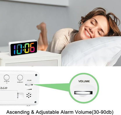 Welgo 7.5 Inches Large Dimmable Digital Alarm Clock for Seniors & Kids | 0-100% dimmable display, USB charging port, adjustable volume, easy snooze, outlet-powered for bedrooms