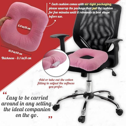 Stuffed Donut Pillow Seat Cushion | for Tailbone and Coccyx Pain, Hemorrhoids, Bed Sores, Pregnancy, Prostate, Surgery Recovery, Sitting Pressure Relief, for Home, Office and Car (Pink)