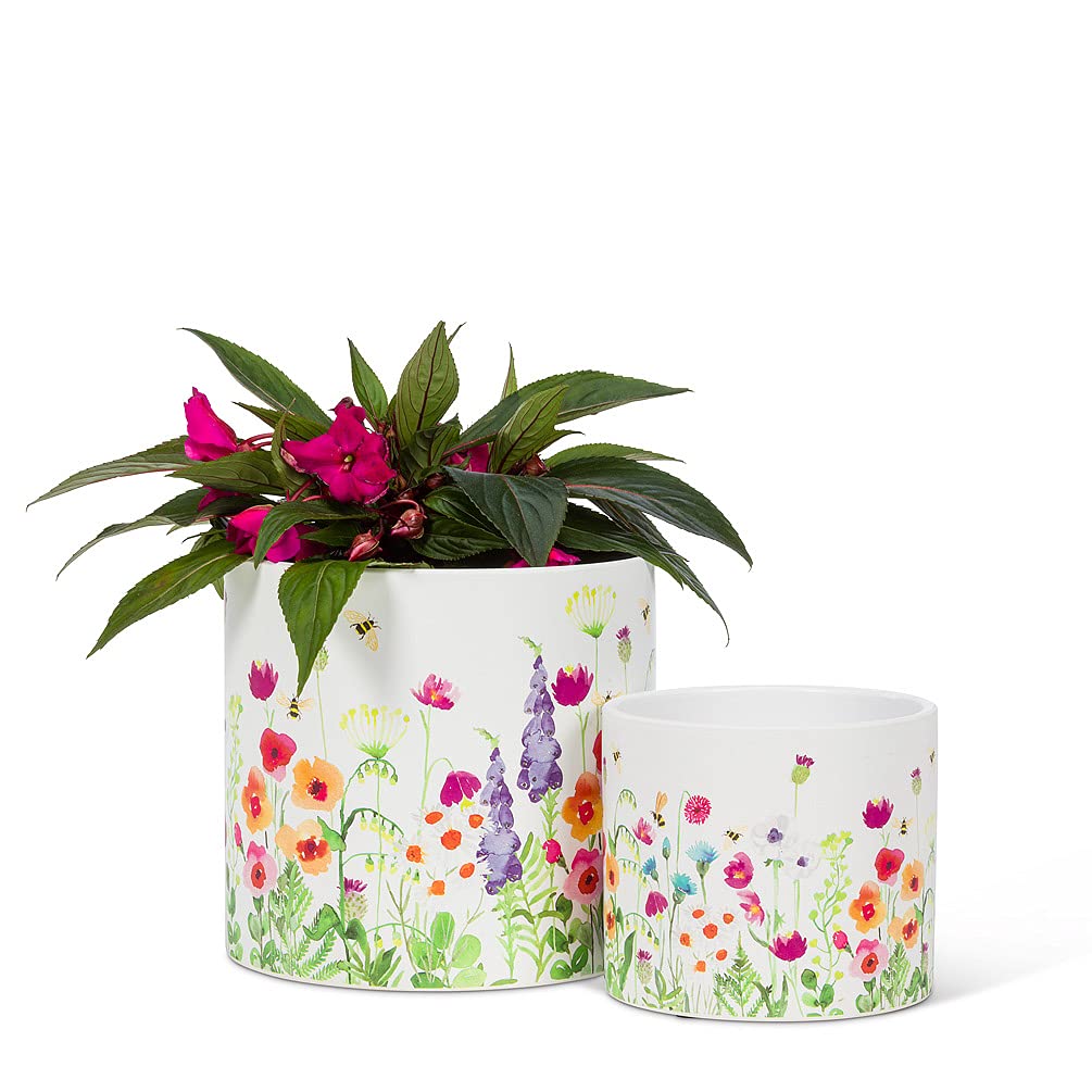 Abbott Collection Small Bee Garden Planter - Ceramic, White/Multicolor, 4.5 inches D