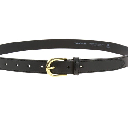 FASHIONGEN - Women genuine Italian leather belt LUNA, Made in France - Black (Golden buckle), 80 cm (31 in) / Waist size 29 to 30