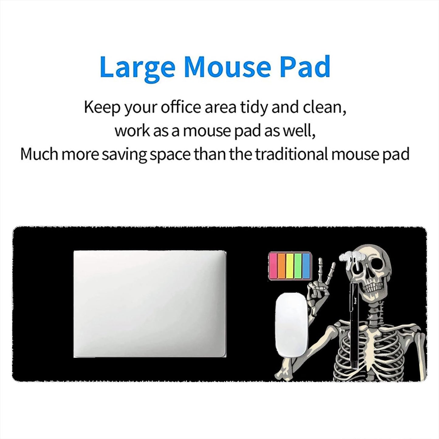 Skull Skeleton Desk Pad Mouse Pad Funny Black Halloween Mousepad XL Large Gaming Mouse Pad Laptop Keyboard Mat Desk Pad 31.5"x11.8" Office Home Decor for Women Girl