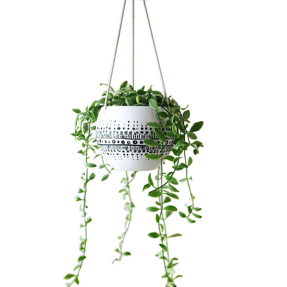 KiaoTime Ceramic Hanging Planter for Indoor Outdoor, Decorative Boho Flower Green Grass Plant Succulent Air Plants Hanging Plant Pots Holder