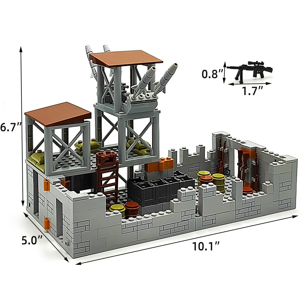 ZHX Military Base Building Brick Set for Army Minifigure War Accessories, Defence Base Guard Tower Guns Weapons Building Block Toy for Kids 8 10 12 14 Years