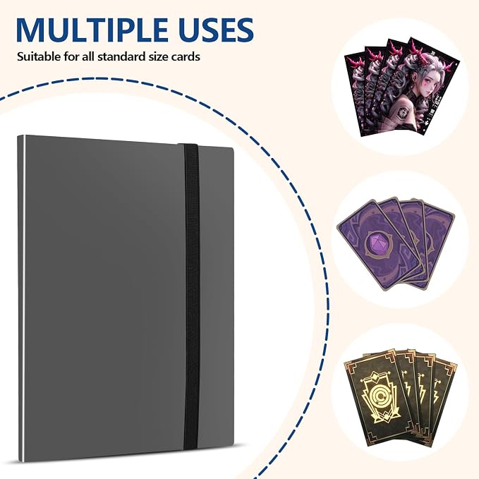 Card Binder, EDUDIIU 9 Pockets Premium Trading Card Binders, Cards Collection Binder Album, Side Loading Yugioh Holder Book for Sport, Football, Baseball Collector - Grey