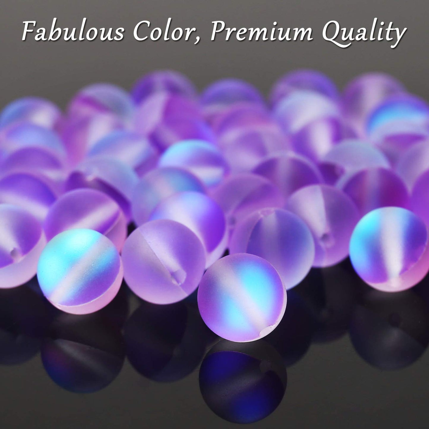 Matte Purple Aurora Crystal Glass Beads, 6MM Frosted Glitter Shining Mermaid Round Loose Beads, Rainbow Holographic Synthetic Moonstone for Jewelry Making DIY Bracelet