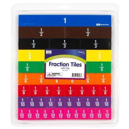EAI Education Fraction Tiles with Tray: Numbered - Set of 51 (Pack of 2)