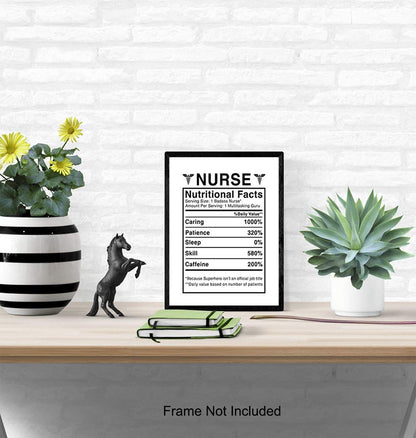 Nurse Nutritional Facts Wall Art - Funny 8x10 Room Decor, Home Decoration for Medical Clinic or Office - Unique Gift for Physicians Assistant, PA, Student - Unframed Poster Picture Sign Print