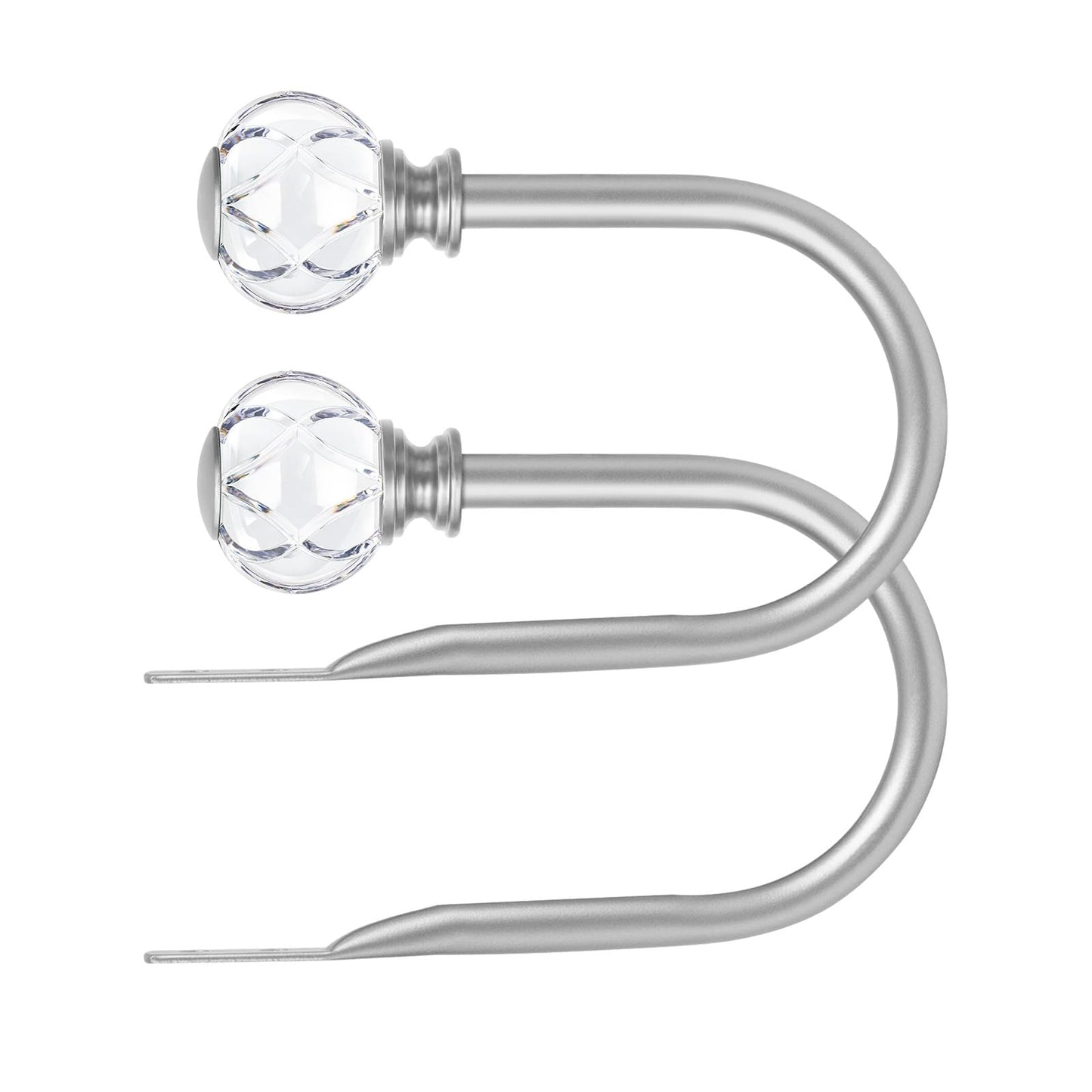 KAMANINA Curtain Holdbacks 2pcs, Silver Curtain Tiebacks Wall Mounted Window Curtains Hooks, Decorative Holders for Drapes with Crystal Finials(5.4" L × 4.1" W)
