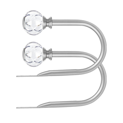 KAMANINA Curtain Holdbacks 2pcs, Silver Curtain Tiebacks Wall Mounted Window Curtains Hooks, Decorative Holders for Drapes with Crystal Finials(5.4" L × 4.1" W)