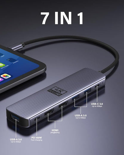 USB C to Dual HDMI Adapter, Newmight 7-in-1 USB-C Docking Station Dual Monitor Multiport Dongle with 2 HDMI 4K 60HZ, 3 USB 3.0, USBC 3.0 Data Port, 100W PD for MacBook Pro, iPhone 15/Pro Max, HP, Dell