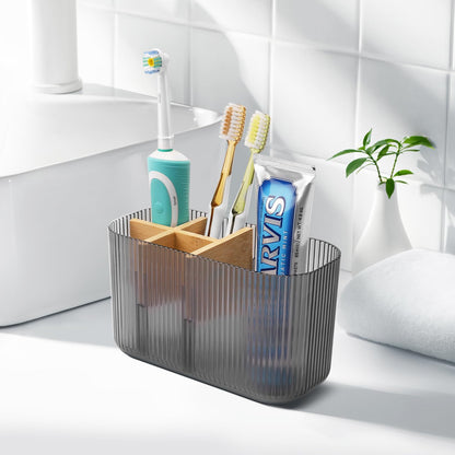 GFWARE Black Bathroom Accessories - 5 Slots Toothbrush Holders for Bathrooms Sink Organizer Countertop Kids Bathroom Storage Caddy Decor
