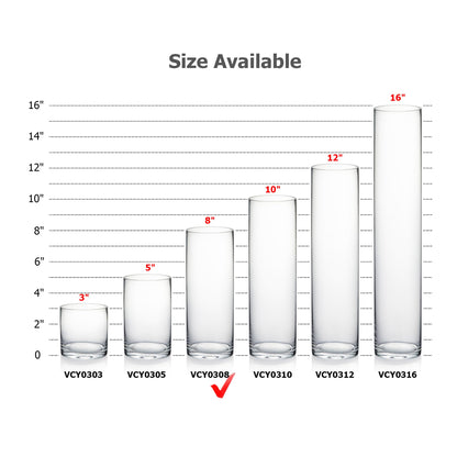WGVI Quality Thick Clear Cylinder Glass Vases, 3" W x 8" H, Bud Vase Skinny Narrow Floral Bouquet Flower Container for Wedding Centerpieces Tabletop Home Accent Décor Brush Pen Holder, 1 Piece