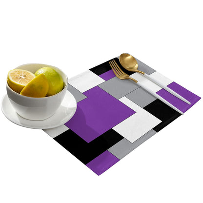 Placemats for Dining Table Set of 4, Abstract Art Patchwork Purple Black and Grey Kitchen Place Mats, Non-Slip Washable Table Mats, 13x19 in