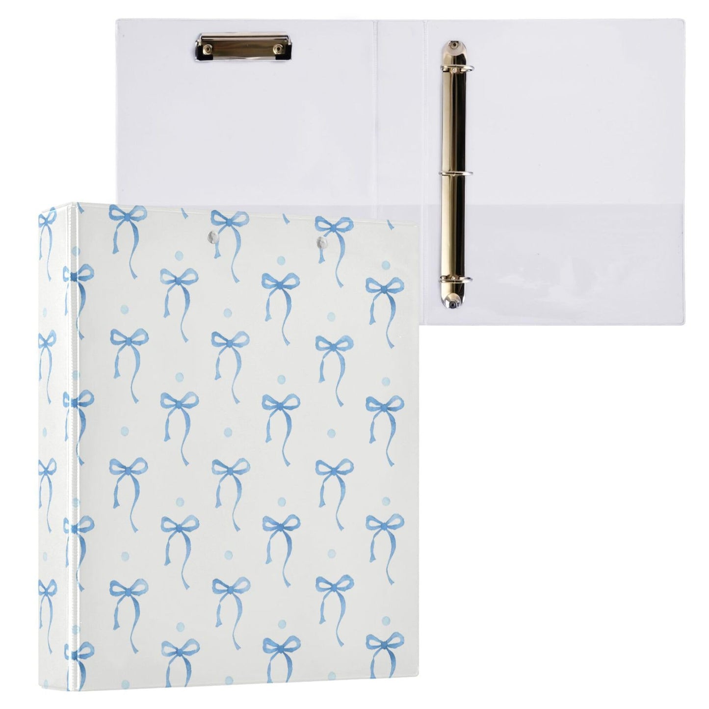 Blue Bow Round Ring Binders 1.5 Inch Ribbon Bow Knot 3 Ring Clipboard Binder for Office School Work Supplies File Folder 200 Sheet Capacity