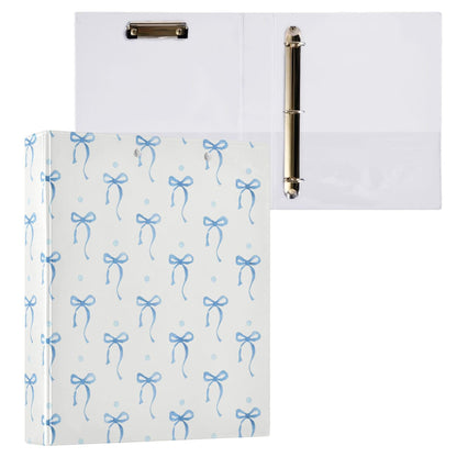 Blue Bow Round Ring Binders 1.5 Inch Ribbon Bow Knot 3 Ring Clipboard Binder for Office School Work Supplies File Folder 200 Sheet Capacity