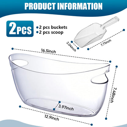 OBTANIM 2 Pack Clear Acrylic Ice Buckets Large Champagne Drink Cooler Storage Ice Tub with Scoops for Beer Cocktails Wine Beverage Home Parties Bar Cooling Supplies