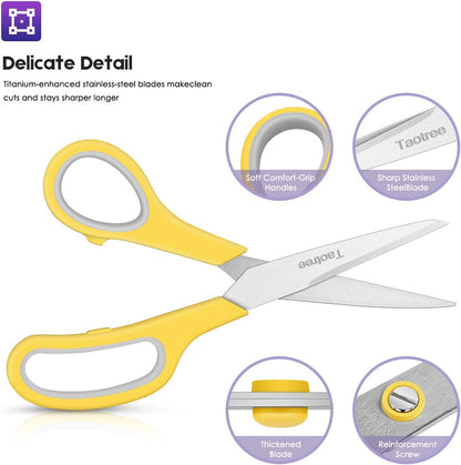 Scissors Bulk 40-Pack, Taotree 8" All Purpose Scissors, Soft Comfort-Grip Stainless Steel Sharp Shears for School Supplies Office Desk Home, Classroom Teacher Sewing Fabric Craft, Right/Left Handed