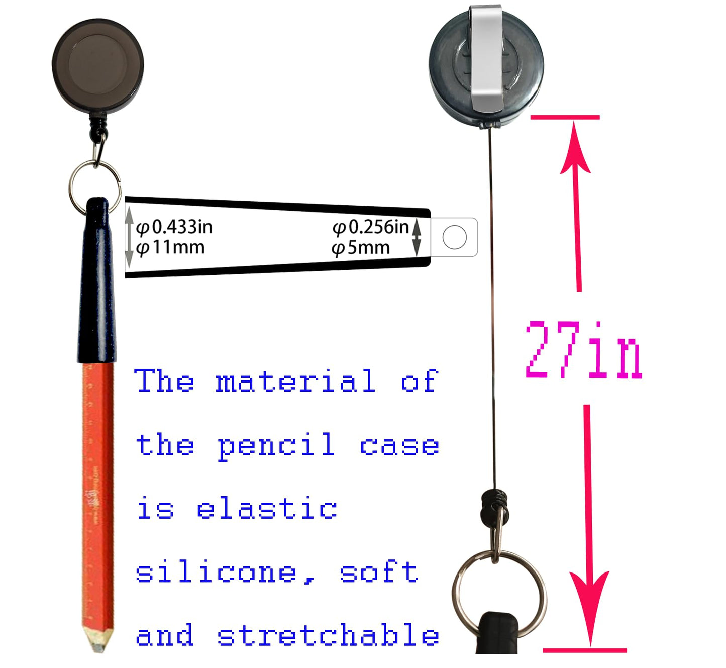 XILAOTOU 20 PCS Pencil Holder, Ideal Grip for Markers & Carpenter Pencils-Heavy Duty Retractable Pull Pen with anti-lost pen cord