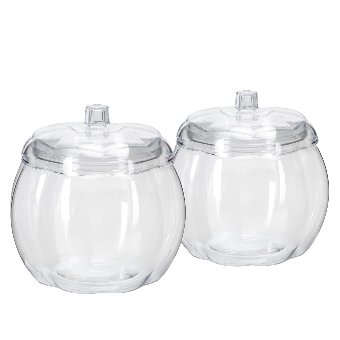 HANZE Appreciation Gifts for Teacher Women - Pumpkin Shaped Container with Lid, Plastic Pumpkin Jar for Candy, Treats, Spices, Party Ornaments, Halloween Decorations, Gift Box - Clear (2 Pack)