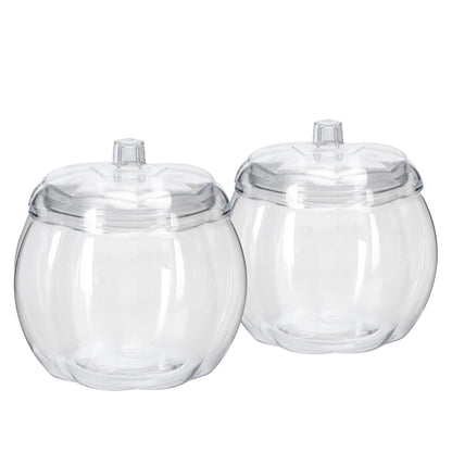 HANZE Appreciation Gifts for Teacher Women - Pumpkin Shaped Container with Lid, Plastic Pumpkin Jar for Candy, Treats, Spices, Party Ornaments, Halloween Decorations, Gift Box - Clear (2 Pack)