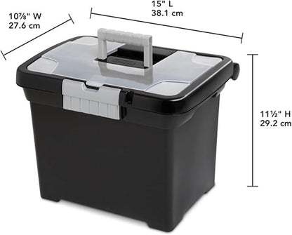Sterilite 4-Pack Portable File Box, Stackable Container for Letter Hanging Folders, Black - Paper Document Plastic Storage Organizer with Latching Lid for Home, Office, and Dorm Organization