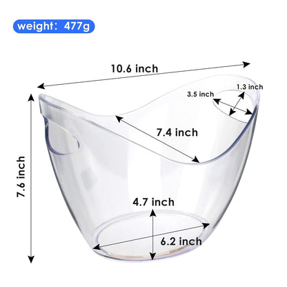 Ice Bucket Wine Bucket，Clear Acrylic 4 Liter Plastic Tub for Drinks and Parties, Food Grade, Perfect for Wine, Champagne or Beer Bottles
