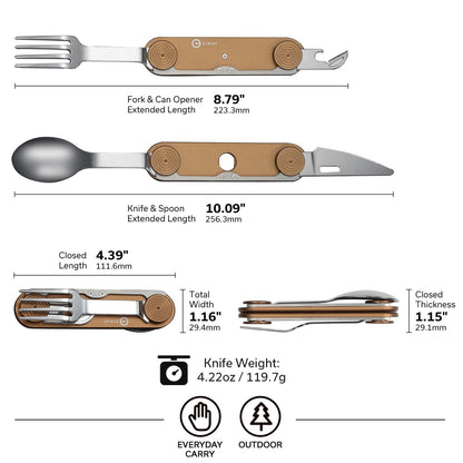 CIVIVI Partake 4-in-1 Camping Utensil, Detachable Stainless Steel Folding Knife, Fork, Spoon & Bottle Opener Multi-Tool, with Waxed Canvas Pouch for Travel Camping Hiking, C24032C-2, Coyote Brown