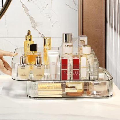 Makeup Organizer with Stackable Drawers, Bathroom Vanity Organizers and Storage, Ideal for Desk and Dresser Countertops, Great for Cosmetics, skincare, Lipsticks, Nail Care -Clear
