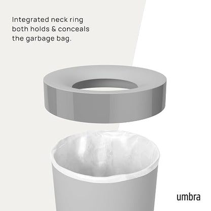 Umbra Vento Kitchen Trash Can – Large 16 Gal (62 L) Open Top Garbage Can for Home & Office – Modern Clean Design, Grey