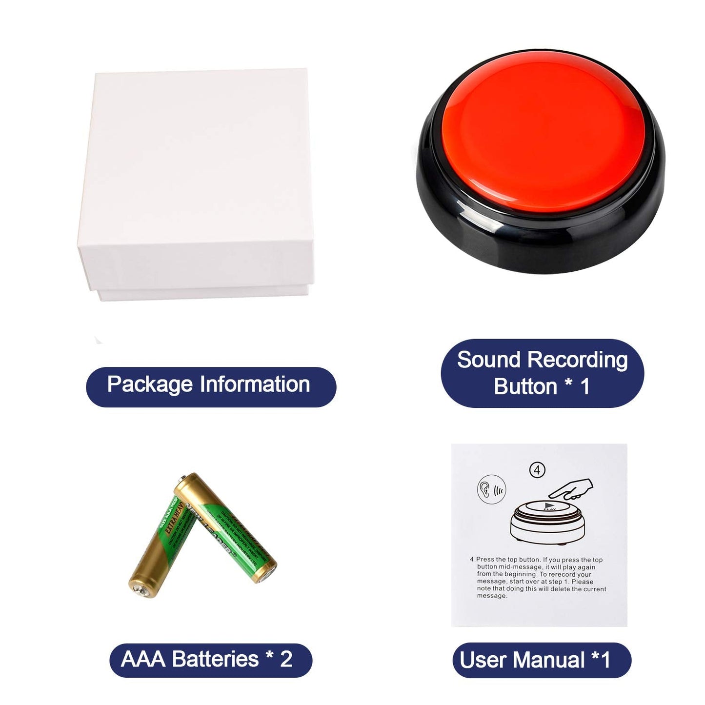 Record Talking Button Easy Button Recording Voice Button Funny OfficeToys Multifunctional Dog Buttons Talk for Communication-Classroom-Friendly Recordable Sound Buttons Buzzer Button（Black+Red