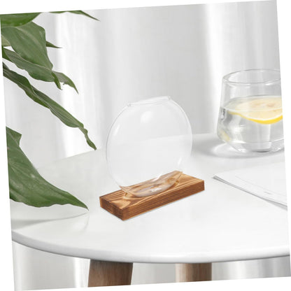 Veemoon 2pcs Glass Vases with Wooden Stand Hydroponic Containers for Indoor Plant Propagation, Desktop Terrarium Containers for Home and Office Decor