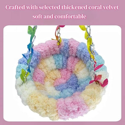 Hanging Bird Hammock for Cage Warm Plush Hanging Bird Bed Bird Snuggle Hut Parrot Hanging Sleeping Bird House for Parakeet, Conure, Budgie, Cockatiel, Lovebird, Finch, Hamster-Pink