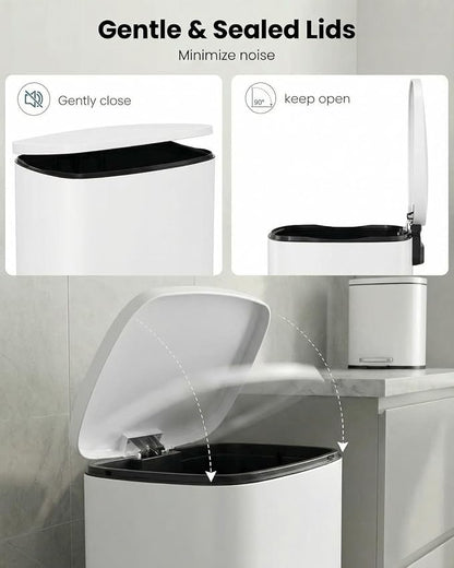 ComfyCorner 13.2+1.3 Gallon Trash Can Combo Set, Stainless Steel Garbage Bin with Pedal, Removable Inner Waste Bucket, Anti-Fingerprint, Soft-Close Locking Lid Dustbin for Kitchen, Bathroom, Office