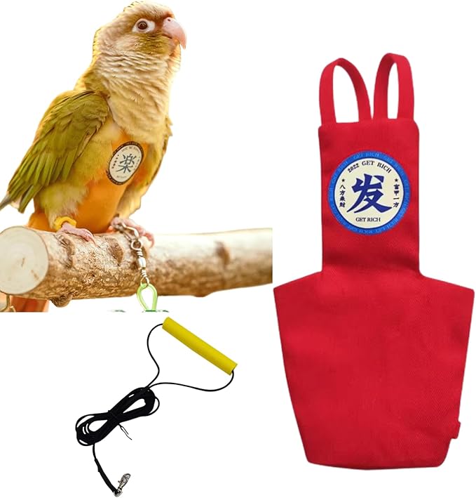 MANON ROSA Bird Diapers Leash Set Washable Reusable Handmade Flight Suit Waterproof Inner Layer - Protective Parrot Nappy Clothes Parakeets Macaws Budgies Canaries (Red6,Dove)