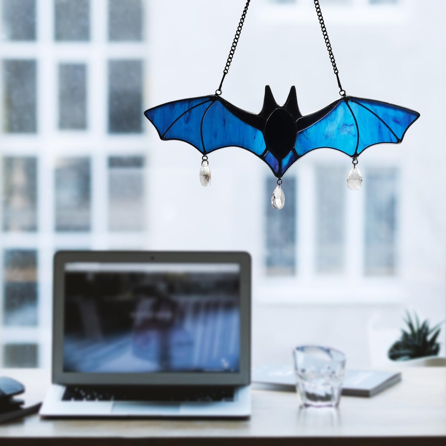 WeDcpcin Bat Stained Glass Window Hanging Suncatcher (Blue) Bat Decoration Holiday Decorations