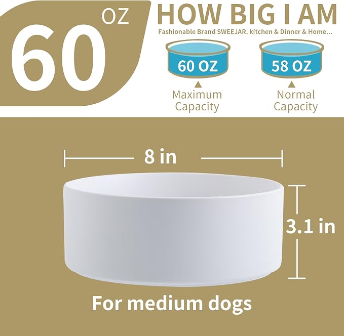 Elevated/Raised Ceramic Dog Bowl with Bamboo Stand (White, 3.6Cup)