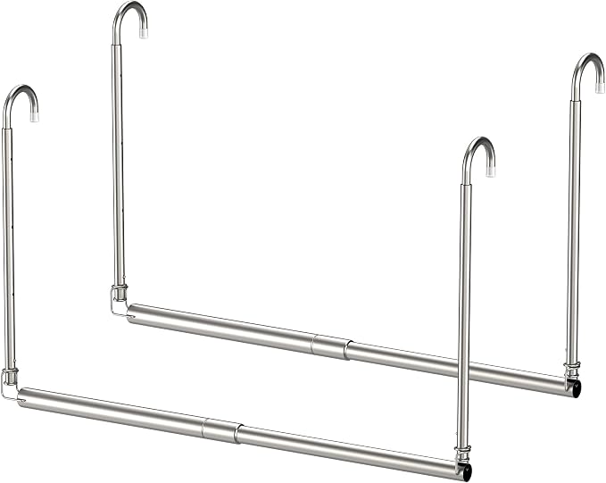Hanging Closet Rod, 2 Pack Adjustable Height & Width Closet Rods for Hanging Clothes-Closet Extender Hanging Rod Space-Maximizing Design Suitable for Hanging and Drying Clothes, Silver